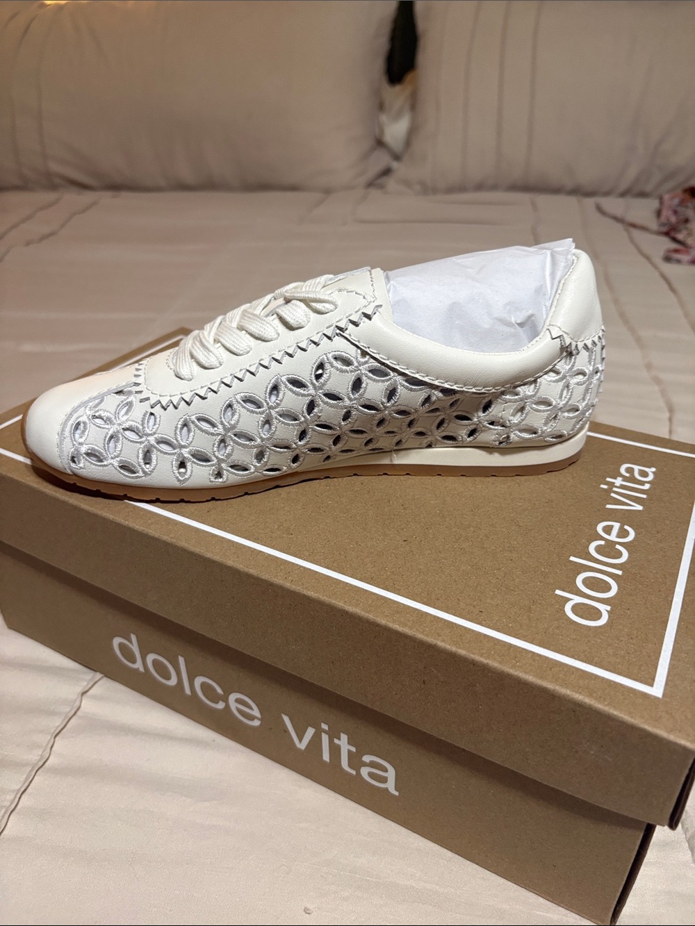Dolce Vita White Perforated Floral Lace-Up Sneaker